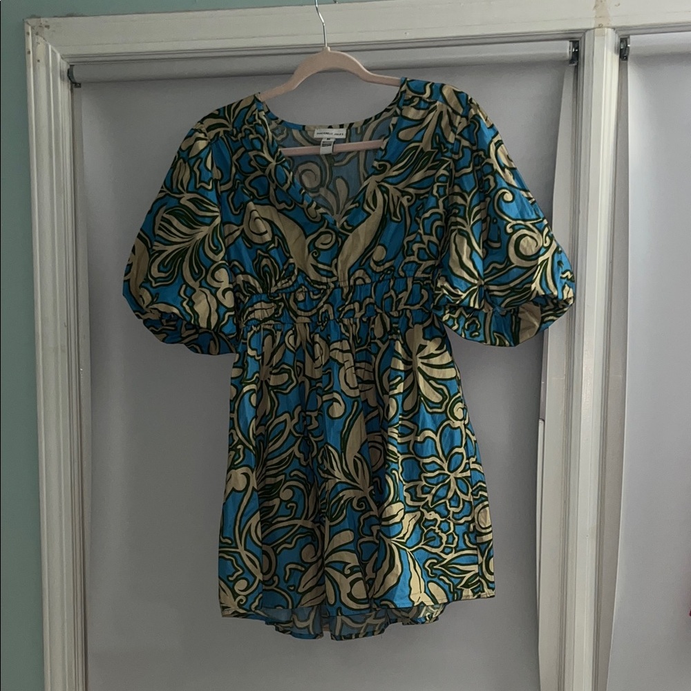 Sincerely Jules Vibrant Blue and Tan Blouse